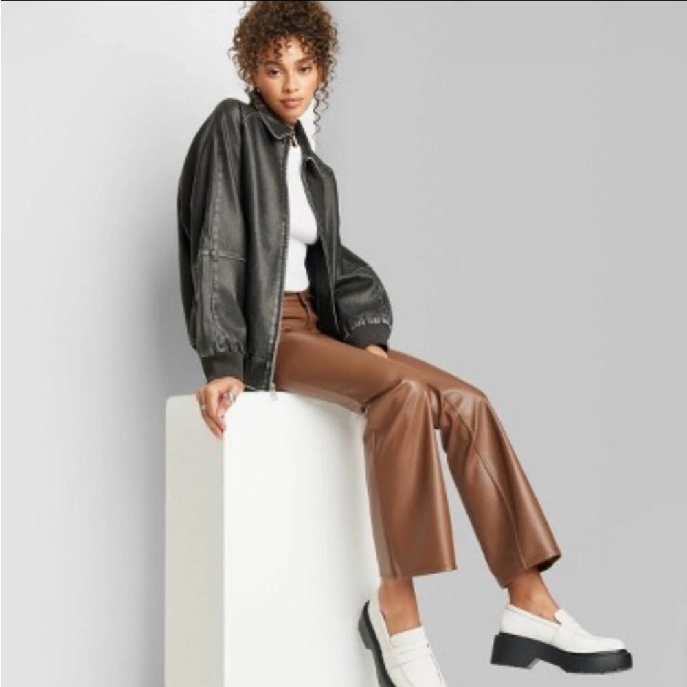 Wild Fable Women’s Brown Faux Leather Low-Rise Flare Leg Pants - Size 6